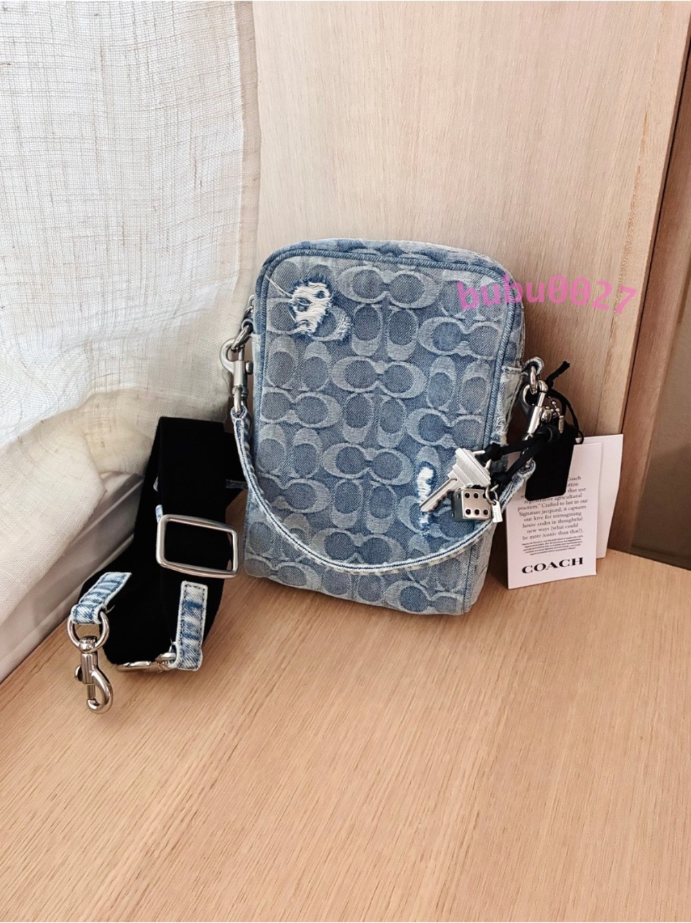 NWT🍭Tristan Crossbody Bag 14 In Loved Signature Denim With Charms CET70 Blue